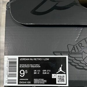 Jordan Nu Retro 1 Low in White, Black, and Purple